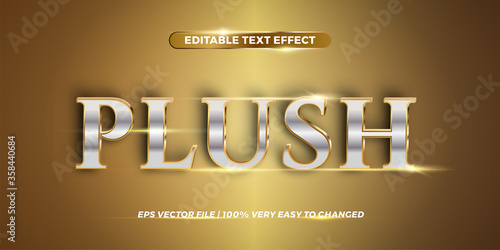 Text effect in 3d gradient silver Plush words text effect theme editable metal gold color concept with gold background