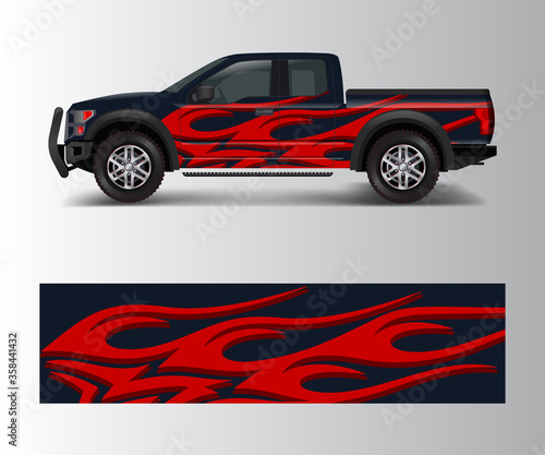 truck and cargo van wrap vector, Car decal wrap design. Graphic abstract stripe designs for vehicle, race, offroad, adventure and livery car © Saiful