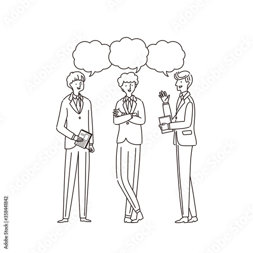 ビジネスシーン：会話するビジネスマン（線画）