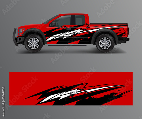 Fototapeta Naklejka Na Ścianę i Meble -  abstract Racing graphic background vector for offroad vehicle wrap design vector
