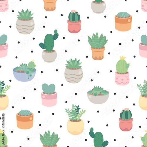 cute cactus and succulent on dot seamless pattern eps10 vectors illustration
