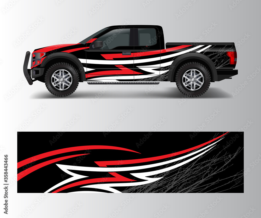 Fototapeta premium offroad vehicle wrap design vector. Pickup truck decal wrap design vector.