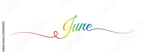 june letter calligraphy banner colorful gradient