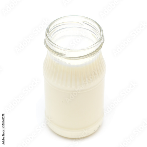 Small milk bottle isolated on white background.Baby milk product