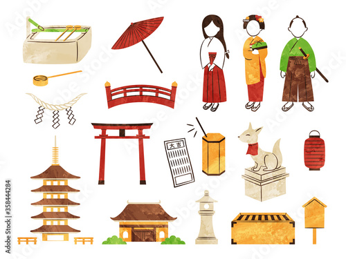 illustration of shrine and temple