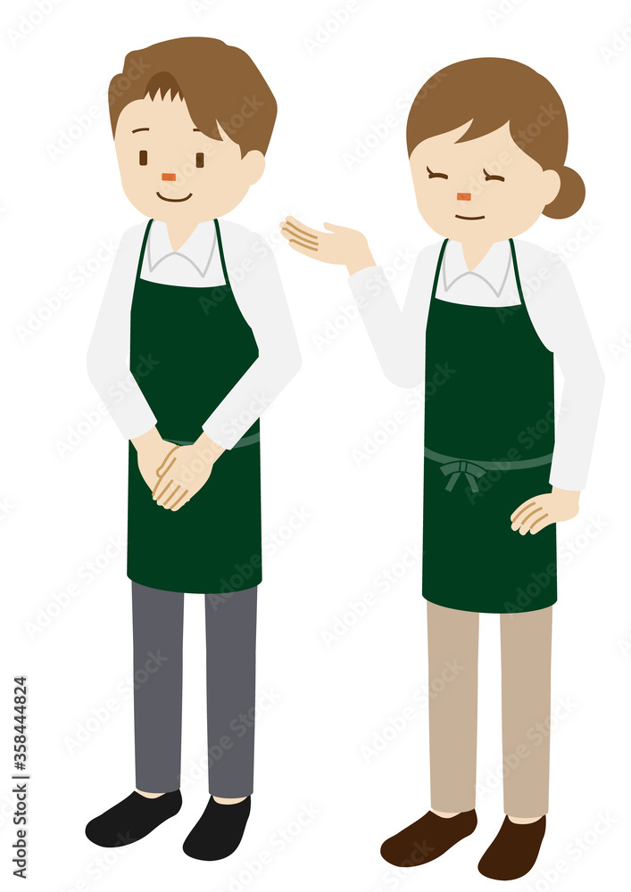 Illustration of male and female baristas Illustration of male and female baristas