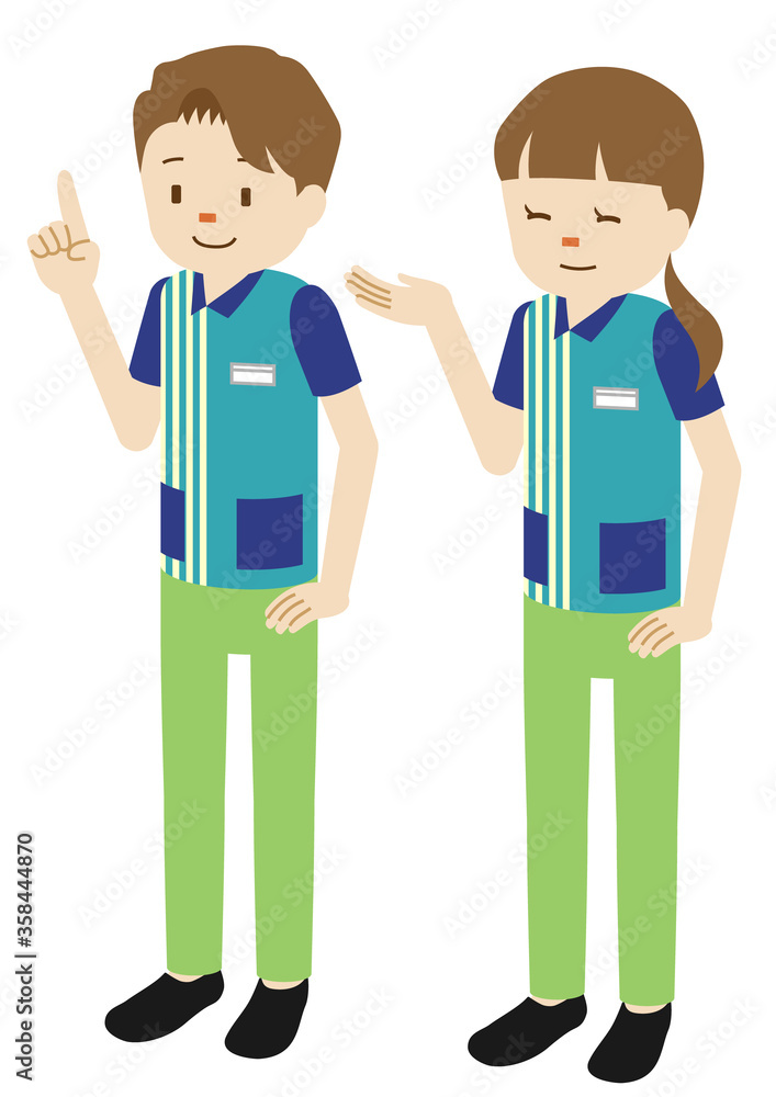 Illustration of male and female clerks at convenience store Illustration of male and female clerks at convenience store
