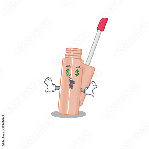 wealthy cartoon character concept of lip tint with money eyes