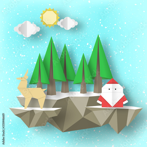 Papercut Santa Claus, deer, tree