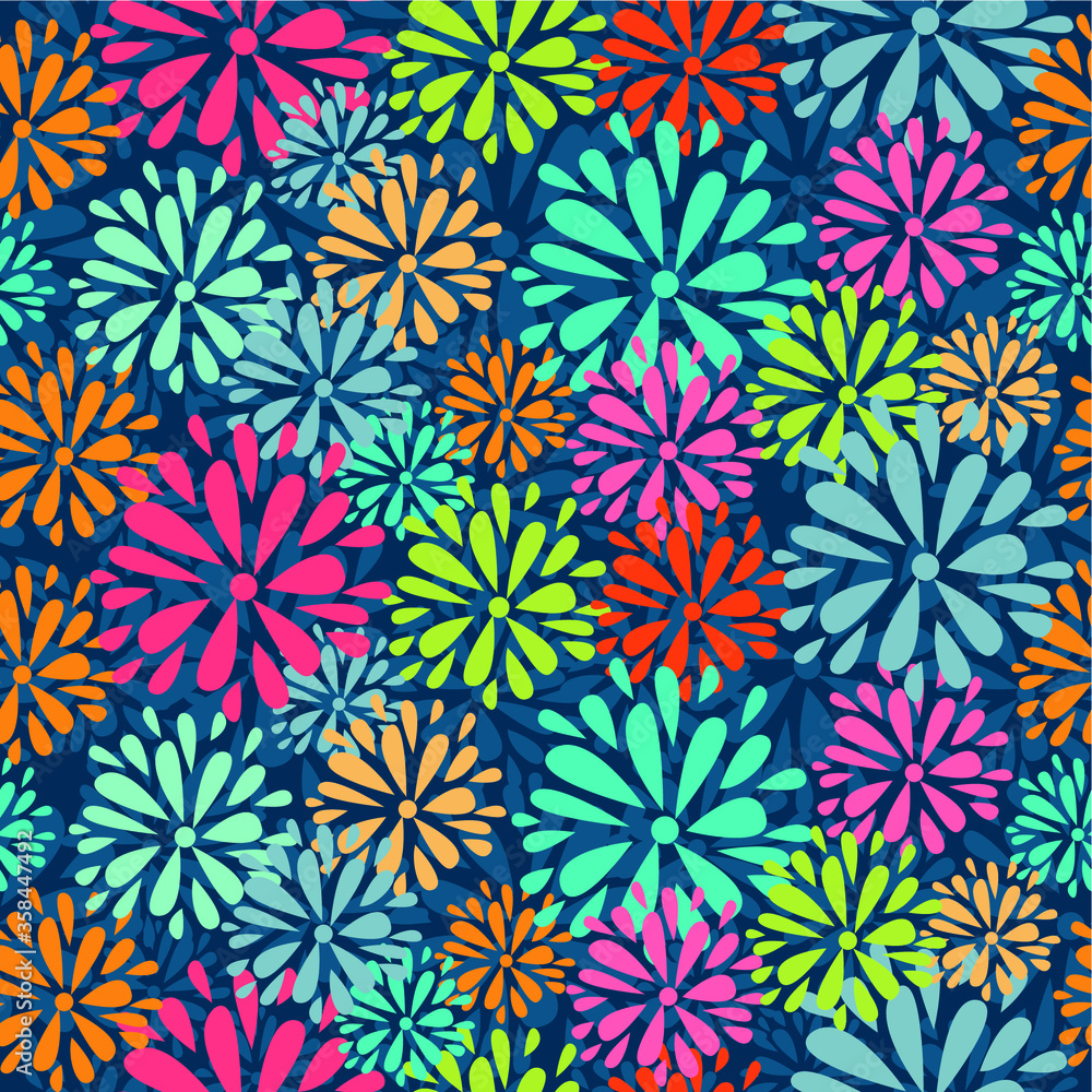 Seamless pattern colorful abstract flower with dark blue background Seamless pattern colorful abstract flower with dark blue background