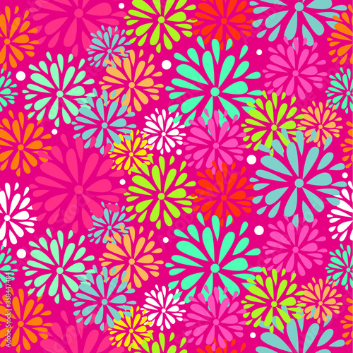 Seamless pattern colorful abstract flower with red background