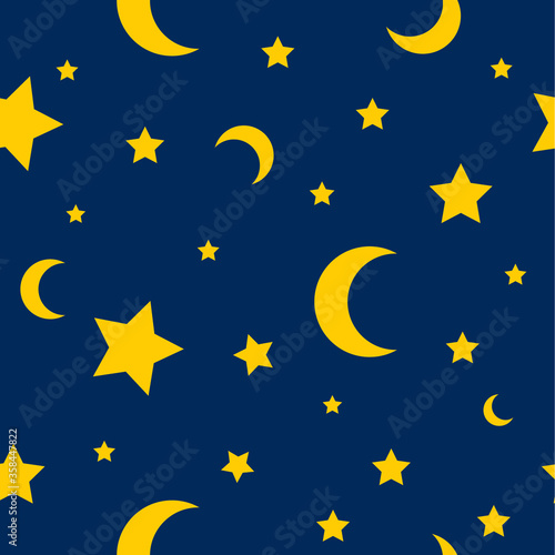 Seamless pattern star and moon with dark blue background