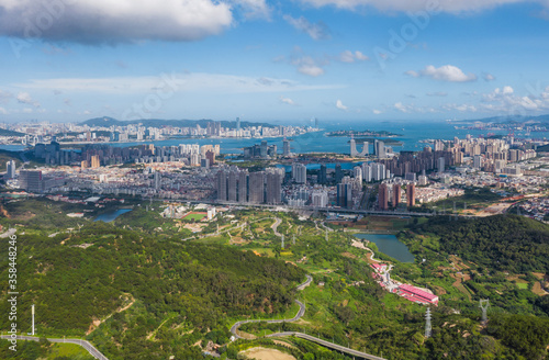 Aerial view of Cityscape with blue sky and buildings in Haicang New District, Xiamen City, Fujian Province