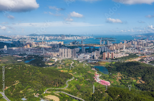 Aerial view of Cityscape with blue sky and buildings in Haicang New District  Xiamen City  Fujian Province