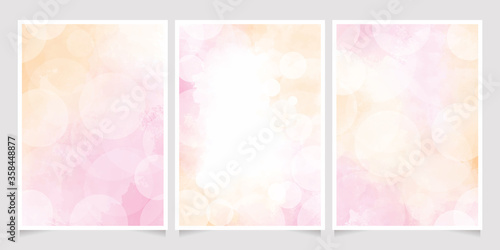 pink watercolor wash splash with blurred bokeh 5x7 invitation card background template collection