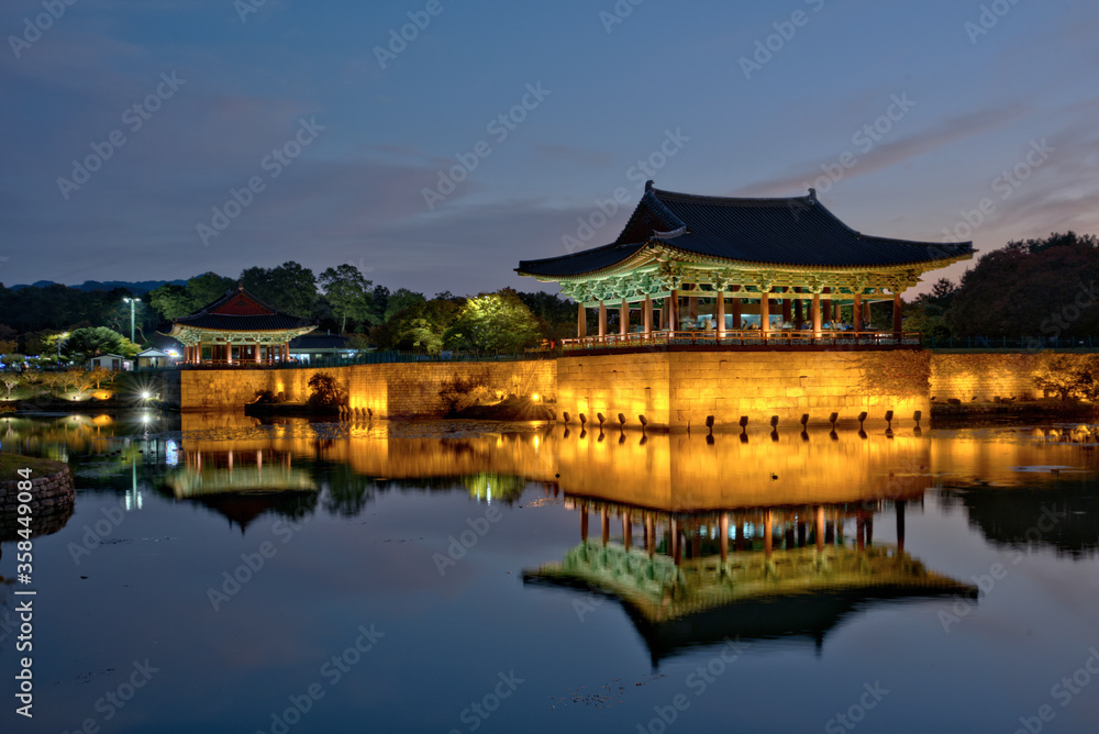 Nightscape at Donggung Palace and Wolji Pond in gyeongju national park, South Korea. Nightscape at Donggung Palace and Wolji Pond in gyeongju national park, South Korea.