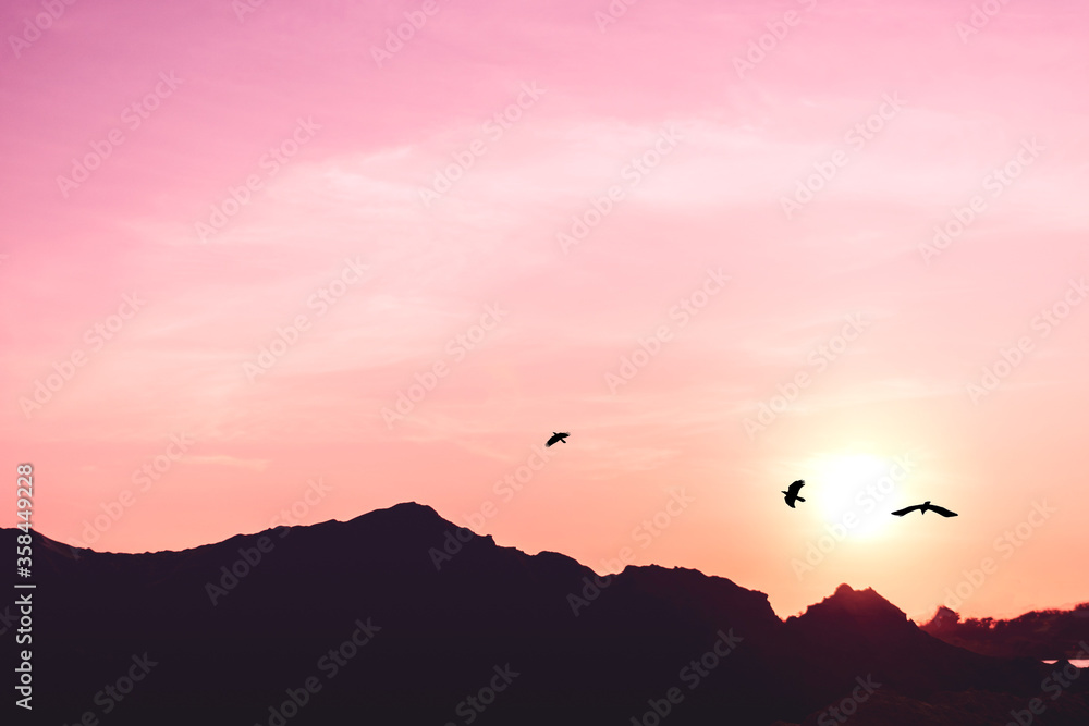 Mountain scenery view with twilight sky beautiful magenta color tone theme sunset and sunrise. Mountain scenery view with twilight sky beautiful magenta color tone theme sunset and sunrise.