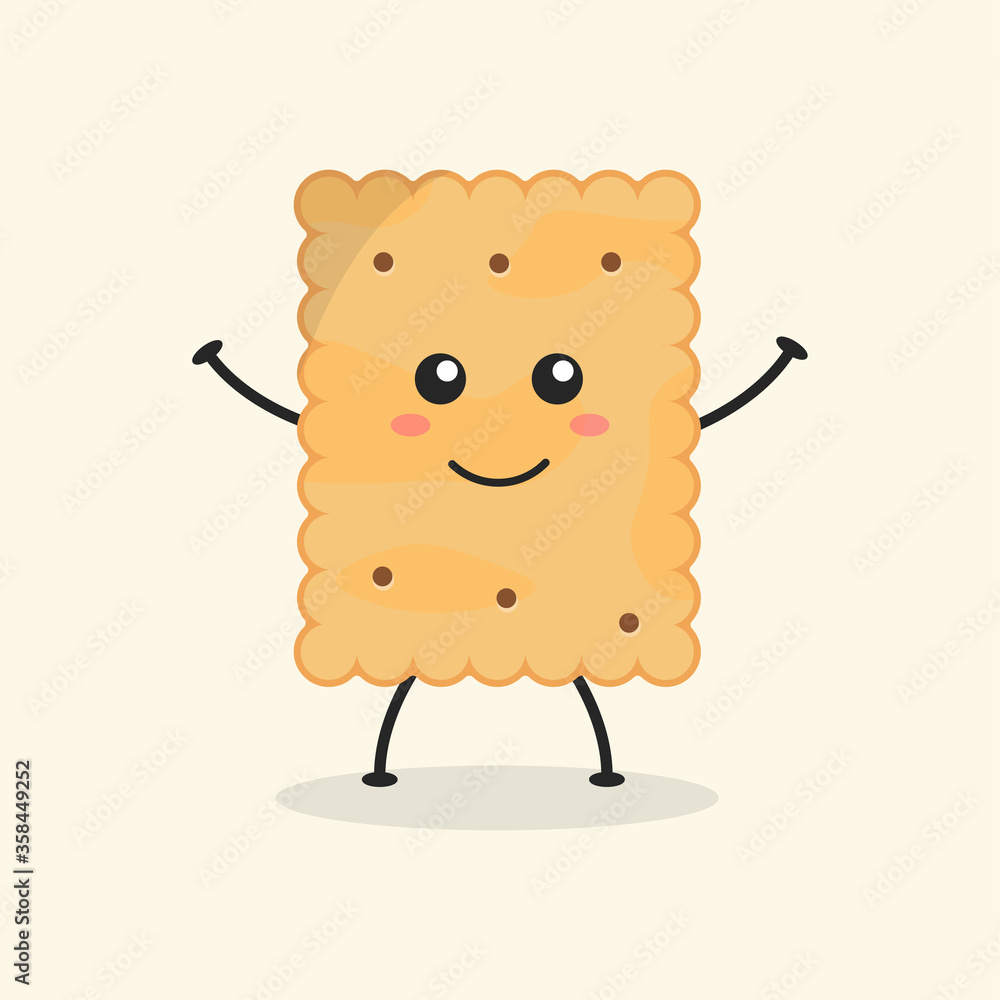 Naklejka premium Cute Flat Cartoon Crackers Illustration. Vector illustration of cute cracker with a smiling expression. Cute crackers mascot design