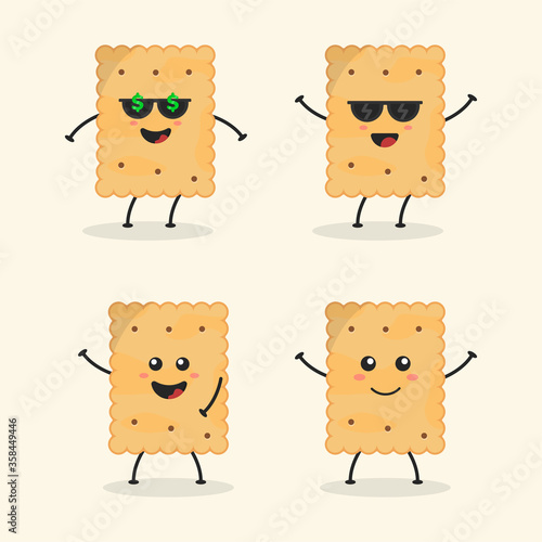 Cute Flat Cartoon Crackers Illustration. Vector illustration of cute cracker with a smiling expression. Cute crackers mascot design