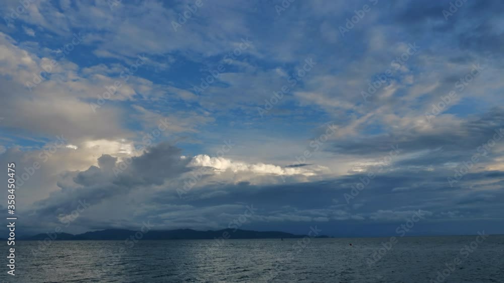 Sky with clouds above the ocean, calm water surface, nature background static shot Sky with clouds above the ocean, calm water surface, nature background static shot