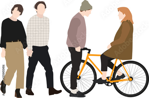 People Walking / Two Couples Hanging Out ; Flat Vectors for Architectural and Urban Rendering.