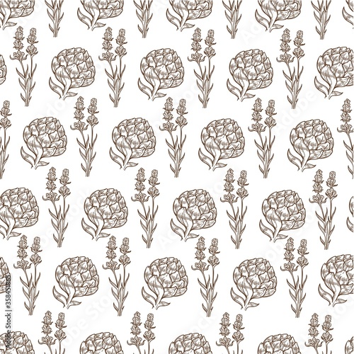 Flower in blossom, floristic composition, bouquet seamless pattern