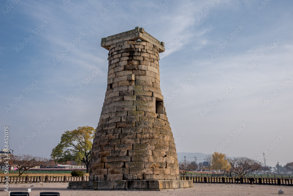Cheomseongdae is the oldest existing astronomical observatory in Asia. (a close-up Cheomseongdae)South Korea