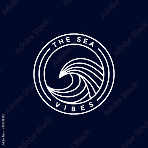 modern outline circle wave ocean logo design 