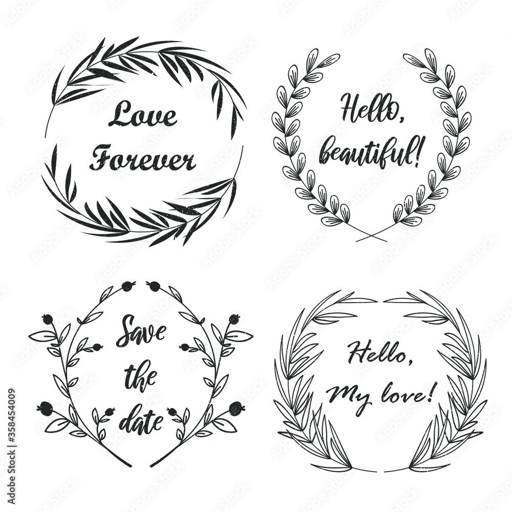 Cute rustic vector frames. Rustic wreath elements for your text. Logo. Shabby texture. Cute rustic vector frames. Rustic wreath elements for your text. Logo. Shabby texture.