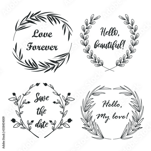 Cute rustic vector frames. Rustic wreath elements for your text. Logo. Shabby texture.
