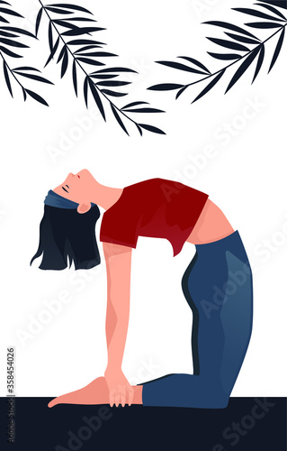 Cute vector illustration. Girl do yoga. Character design.