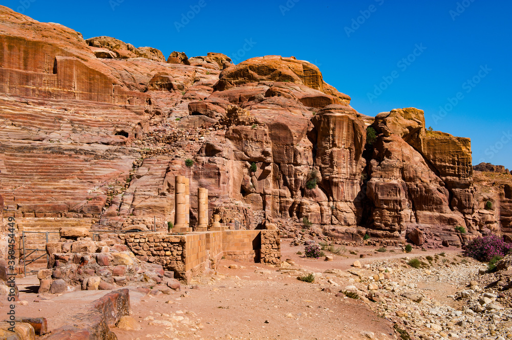 Fototapeta premium It's Nature, rocks, mountains and panorama of Petra, Jordan. Petra is one of the New Seven Wonders of the World. UNESCO World Heritage