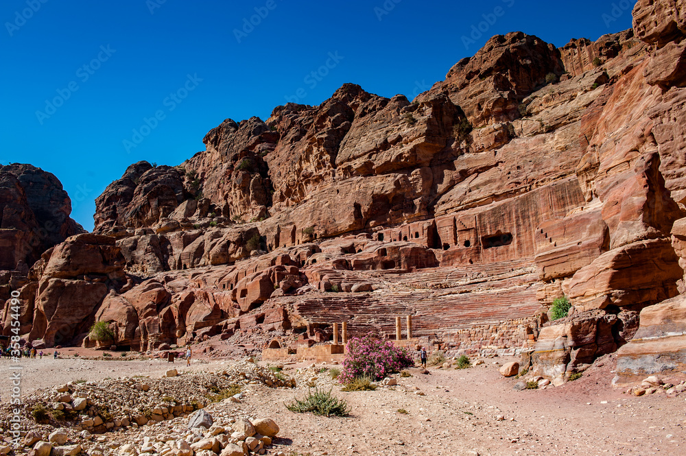 Fototapeta premium It's Red mountains in Petra (Rose City), Jordan. Petra is one of the New Seven Wonders of the World.