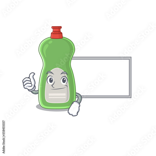Dishwashing liquid Caricature character design style with a white board