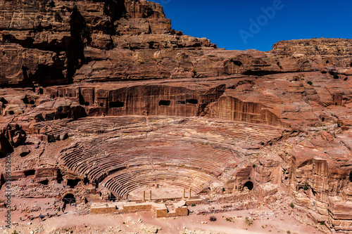 It s Ancient theater in Petra  Rose City   Jordan. The city of Petra was lost for over 1000 years. Now one of the Seven Wonders of the Word