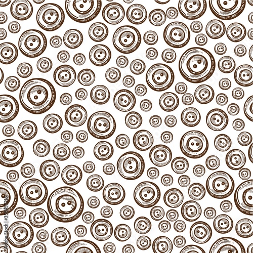 Sewing buttons for clothes, tailoring atelier seamless pattern