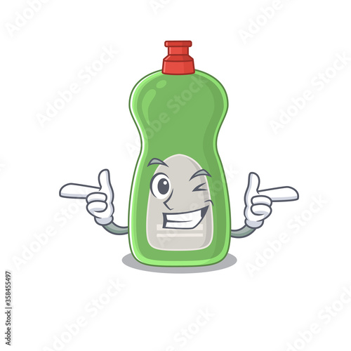 Caricature design concept of dishwashing liquid with funny wink eye