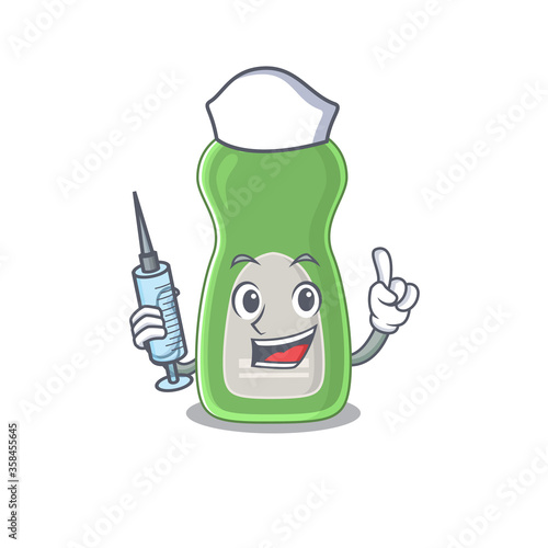 A dedicate dishwashing liquid nurse mascot design with a syringe