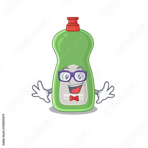 A caricature drawing of nerd dishwashing liquid wearing weird glasses