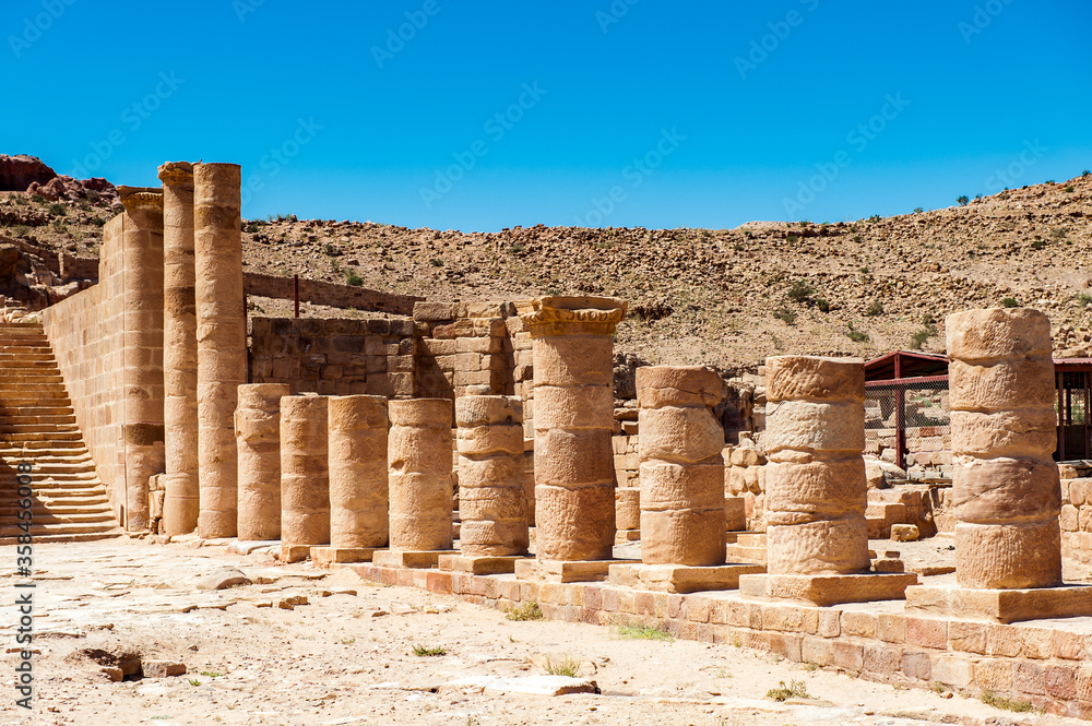 It's Roman columns of the Great temple complex in Petra (Rose City), Jordan. The city of Petra was lost for over 1000 years. Now one of the Seven Wonders of the Word It's Roman columns of the Great temple complex in Petra (Rose City), Jordan. The city of Petra was lost for over 1000 years. Now one of the Seven Wonders of the Word