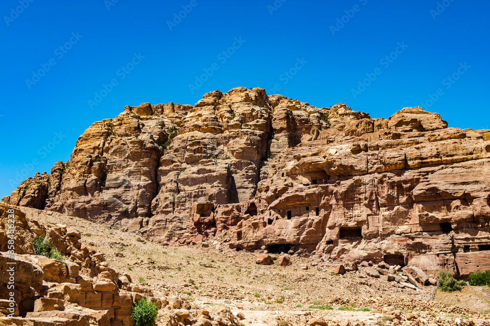 It's Rock in Petra (Rose City), Jordan. The city of Petra was lost for over 1000 years. Now one of the Seven Wonders of the Word