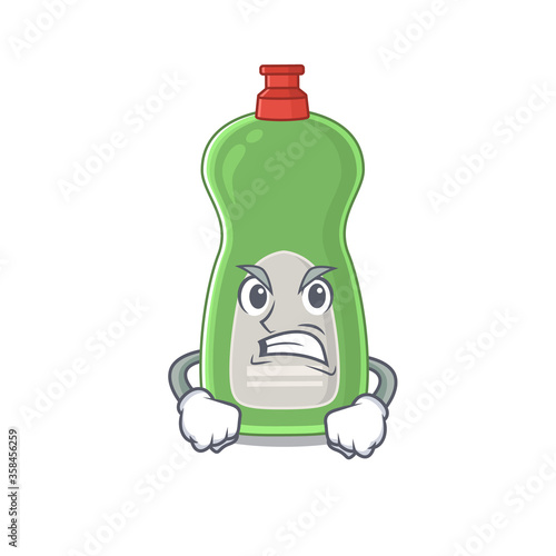 A cartoon picture style of dishwashing liquid having a mad face