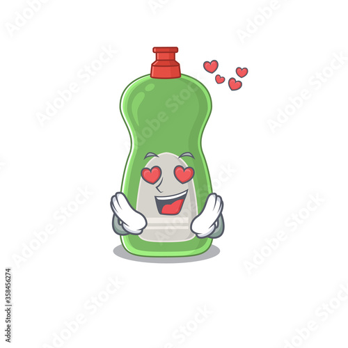 A passionate dishwashing liquid cartoon mascot concept has a falling in love eyes