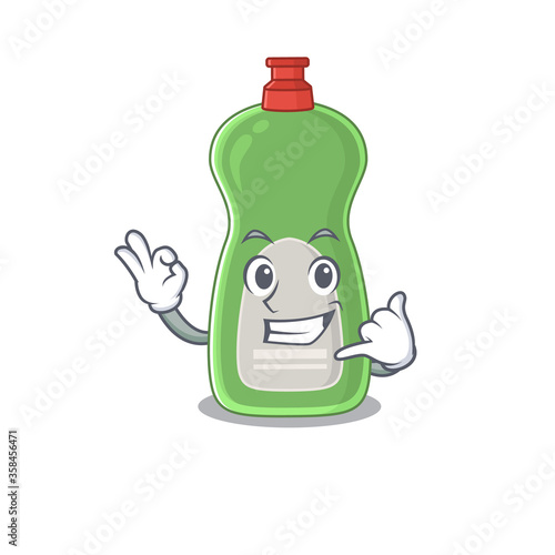 Caricature design of dishwashing liquid with cute call me pose