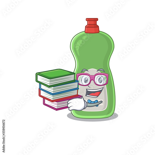 Dishwashing liquid student mascot design read many books when study at home