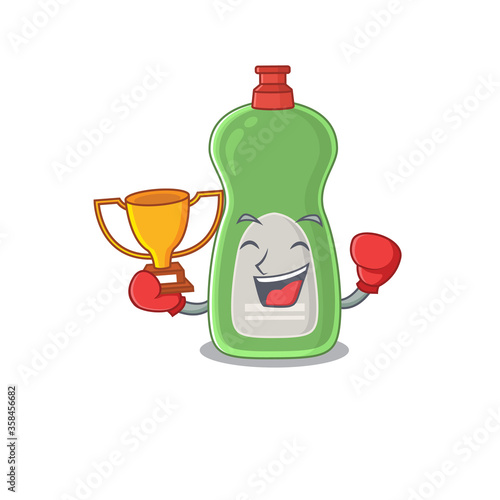 Fabulous boxing winner of dishwashing liquid caricature design style