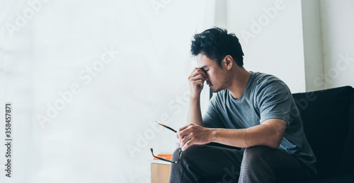 sad serious man.depressed emotion panic attacks alone sick people fear stressful.crying begging help.stop abusing domestic violence,person with health anxiety, bad frustrated exhausted feeling down photo