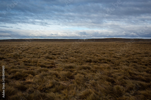 Steppe in Tierra de Fuego, chilean Patagonia, Chile. Last land of America, end of the world. Trekking and sustainable destination in South America.