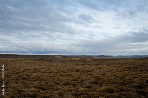 Steppe in Tierra de Fuego, chilean Patagonia, Chile. Last land of America, end of the world. Trekking and sustainable destination in South America