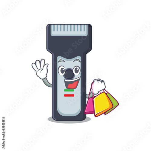 Electric shaver wealthy cartoon character concept with shopping bags